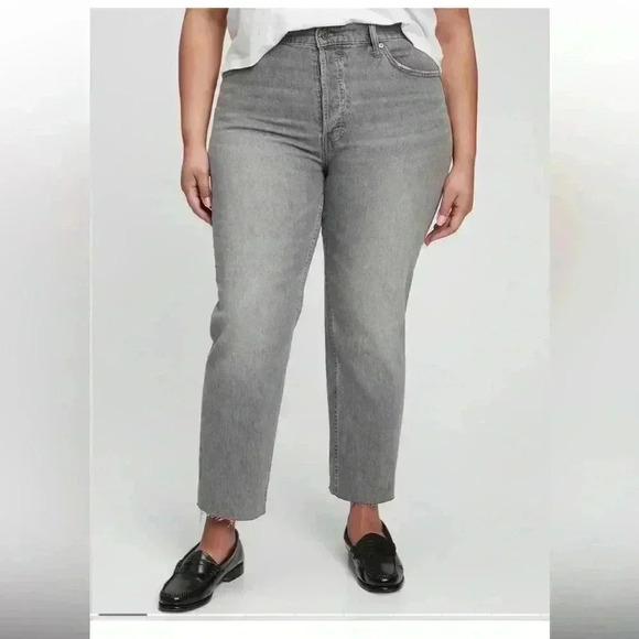 GAP Cheeky Straight High Rise Gray Button Fly Jeans 33 16 short fray raw hem - Picture 4 of 14